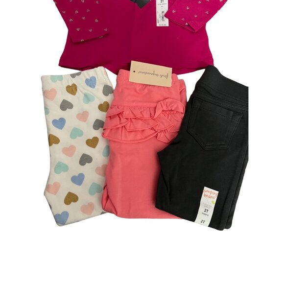 Set of 4 Toddler Girls Long Sleeve Heart Tee Heart Ruffle Bottoms Size 2T - Picture 3 of 3